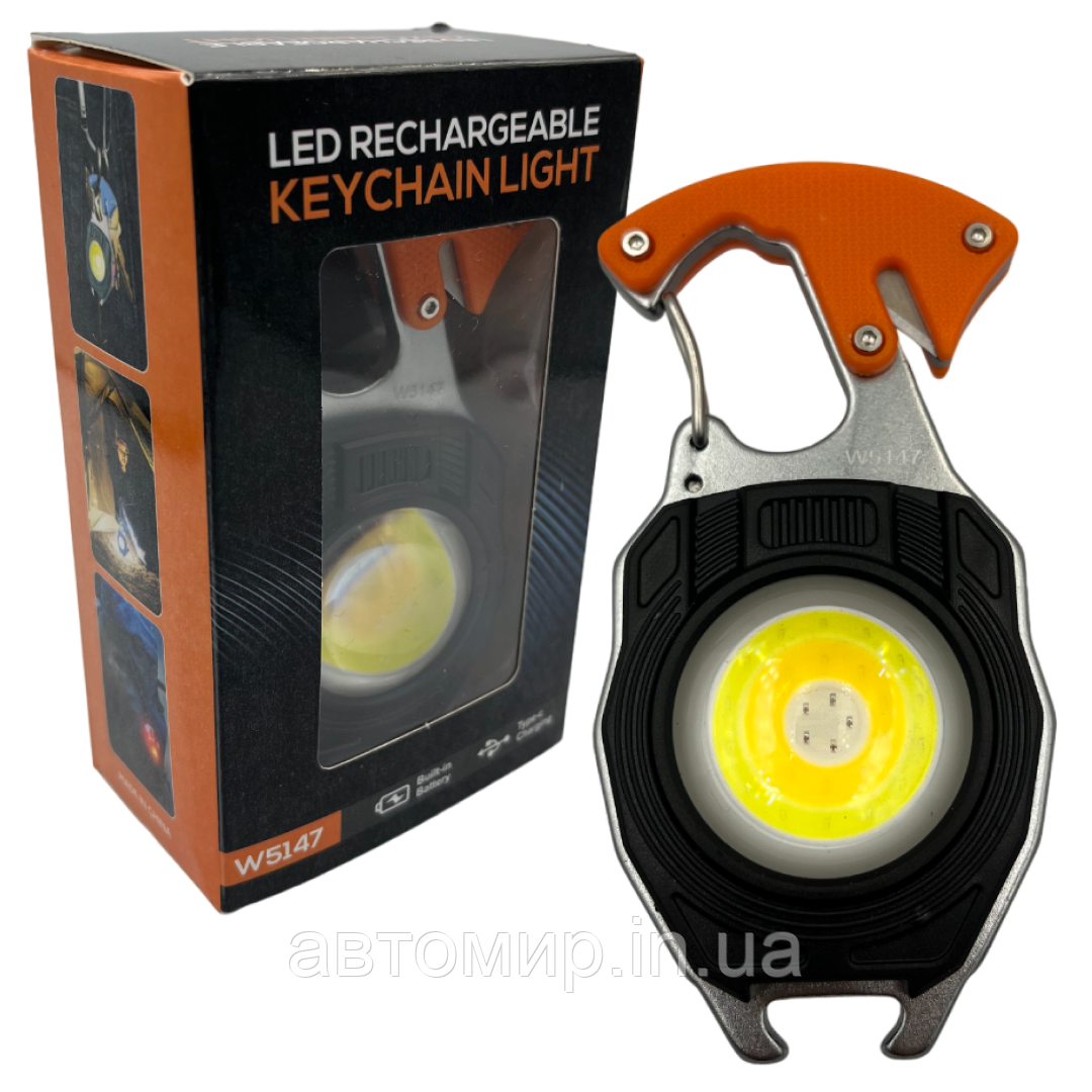 Багатофункціональний акумуляторний LED ліхтарик W5147 з функцією прикурювача, карабіна, ножа, магніту, фото 1