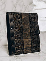 Деревянный блокнот mr. Craft "Украинская вышиванка" A5 210x170 мм 100 листов с кожаным переплетом