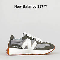 Стильные женские кроссовки New Balance 327 classic демисезонные замшевые серый с зеленым