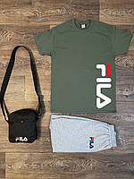 Літній комплект 3 в 1 футболка шорти та сумка Філа зеленого та сірого кольору