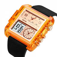 Большие прямоугольные мужские наручные часы Skmei 2020 Amber-Transparent
