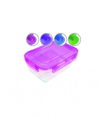 Харчовий контейнер герметичний прямокутний із кольоровою кришкою пластик 1,4л 94084