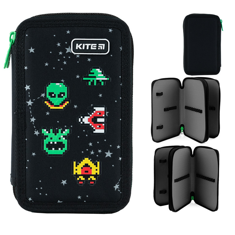 Пенал без наповнення Kite UFO , 2 відділення 19.5x12.5x4 см, чорний (K24-623)