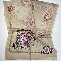 Изысканный весенний шарф палантин с цветочным рисунком. Натуральный женский хлопковый шарф Бежевый