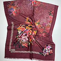 Изысканный весенний шарф палантин с цветочным рисунком. Натуральный женский хлопковый шарф Бордовый