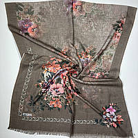 Изысканный весенний шарф палантин с цветочным рисунком. Натуральный женский хлопковый шарф Темно - Коричневый