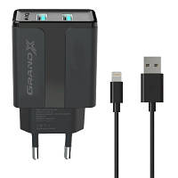 Зарядное устройство Grand-X 5V 2,1A Black + cable USB-Lightning CH15LTB n