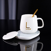 Чашка на підставці з підігрівом до +55 °С 400мл Білий / Чашка керамічна з ложкою в подарунковій упаковці