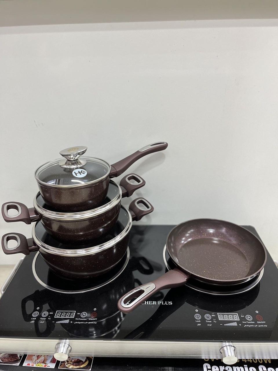 Набір посуду для дому зі сковородою граніт круглий (7 предметів) НК-314 кава
