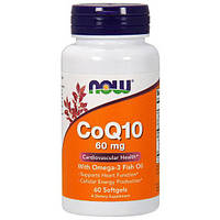 Коэнзим NOW Foods Coenzyme Q10 60 mg With Omega-3 Fish Oil 60 Softgels SB, код: 7518311