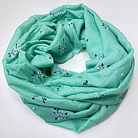 Весенний женский шарф хомут - снуд. Легкий хлопковый натуральный шарф снуд Зеленый
