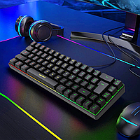 Компактная игровая клавиатура HXSJ V200 K68 RGB с мембранными кнопками и подсветкой идеальна для игр Черный