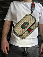 Мужская сумка через плечо Gucci натуральная кожа, классическая ежедневная сумка.