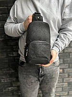 Мужская сумка слинг Louis Vuitton кожаная, через плечо деловая сумка, черная.