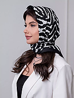 Жіноча хустка чорно-біла, легкий шарф, весняна шовкова хустка на голову, бандана, біла хустка, чорна хустка, платок зебра 90 см