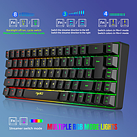 Компактная игровая клавиатура HXSJ V200 K68 RGB с мембранными кнопками и подсветкой идеальна для игр Черный