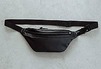 Поясная сумка Staff black leather черная бананка унисекс черная стфа Jador Поясна сумка Staff black leather