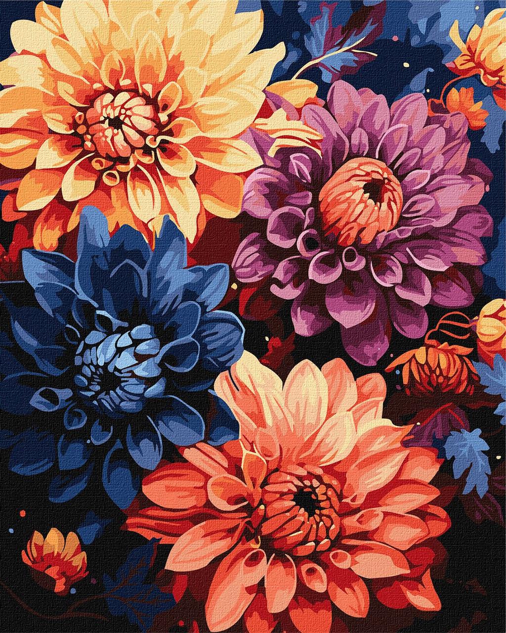 Картина за номерами 40×50 см. Барвисті жоржини ©art_selena_ua Ідейка КНО3248
