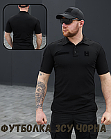 Тактическая мужская футболка черного цвета качественная военная поло футболка с липучками под шевоны 52