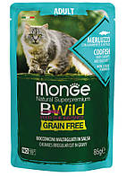Корм Monge BWild Grain Free Cat Merluzzo влажный с треской и креветками для взрослых котов 85 NB, код: 8452110