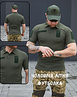 Качественная военная оливковая футболка поло мужская летняя футболка для военнослужащего с липучками под шевро