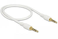 Кабель аудіо-сигнальний Delock Jack 3.5mm 4pin M M 0.5m Long AWG24 1:1 AUX Gold білий (70.08 QT, код: 7455557