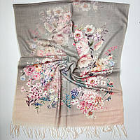 Нежный женский весенний шарф палантин. Турецкий натуральный хлопковый шарф Розово - Серый