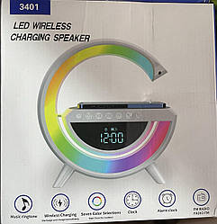 Настільна смарт лампа-нічник G-Smart RGB KP-3401 (24шт) з бездротовою зарядкою годинником будильнико
