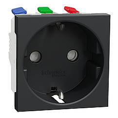 Розетка із заземленням та шторками 2 модуля Unica New антрацит NU305754