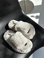 Стильные меховые тапочки с открытым носком для дома, пушистые тапки в цвете Айвори 39