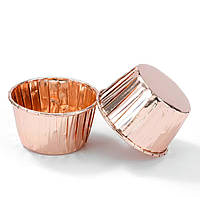 Бумажная усиленная метализированная форма розовое золото для кексов, маффинов, капкейков 1 шт