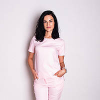 Рожевий медичний топ жіночий Ніколь з коротким рукавом і розрізами, одяг для медичного персоналу р.42