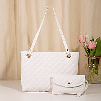 Женская сумка шоппер вместительная и кошелёк, большая сумка шопер белая