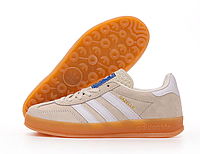 Кроссовки женские Adidas Gazelle Indoor бежевые, кеды женские Адидас Газель замша. код KD-14631