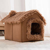 Домик(лежанка) для котов и маленьких собак с мягкой подушкой лохматый