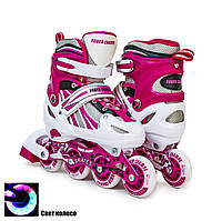 Дитячі розсувні роликові ковзани розмір 29-33 рожеві ролики для дівчинки "Power Champs"