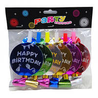 Набір карнавальних свистків "Happy birthday - кольорові" фольгованих з колом [tsi237262-TCI]