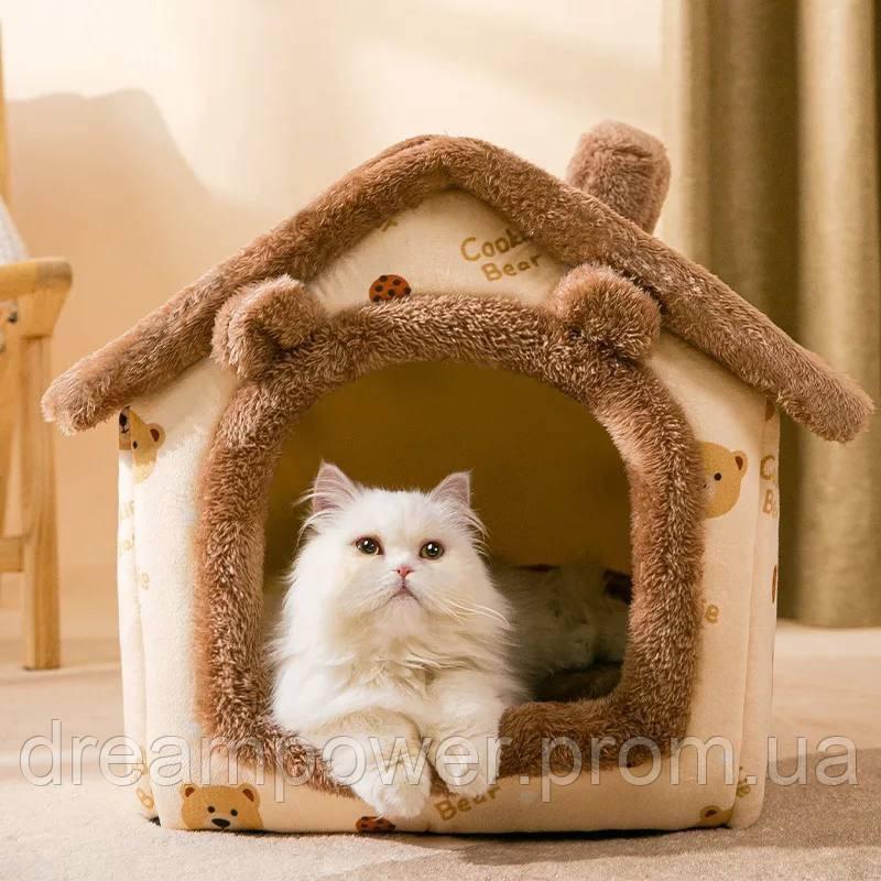 Будиночок (лежанка) для котів і маленьких собак із м'якою подушкою