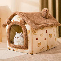Домик(лежанка) для котов и маленьких собак с мягкой подушкой мишка