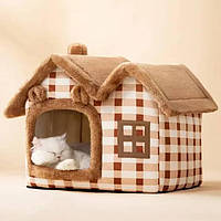 Домик(лежанка) для котов и маленьких собак с мягкой подушкой клечатый + коврик в подарок