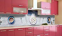 Наклейка виниловая кухонный фартук Zatarga Цветы и Чашки 600х2500 мм GT, код: 5567213