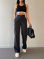 Женские штаны/брюки карго с карманами свободные повседневные, ткань костюмная 44-46, Черный