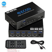 Переключатель EZCOO 4K HDMI 4X1 с USB3.0 KVM, 3 порта USB, поддержка 4K60 Гц 4:4:4 и HDR, аудиовыход