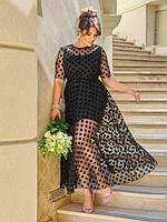 Женское брендовое прозрачное платье большого размера из фатина премиум качество черное