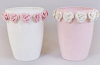 Набор фарфоровых ваз из 2 штук 21 см Золотой сад Wide pink glass with roses Bona DP41643 TT, код: 7431077
