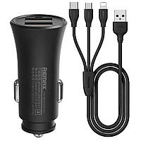 Зарядное устройство от прикуривателя REMAX RCC-217 Rocket 5V 2.4A 2USB-A Lightning USB-C Micr SM, код: 8405184