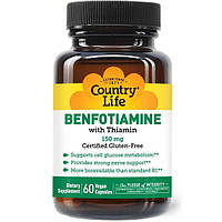Тиамин Country Life Benfotiamine with Coenzyme B1 150 mg 60 Veg Caps BM, код: 7646610