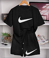 Женский повседневный трендовый красивый удобный летний спортивный костюм Nike футболка и шорты Чёрный, 42/44