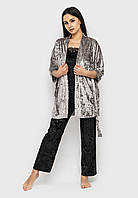 Комплект Хлоя халат+майка+брюки Ghazel 17111-11 Серый халат Черный комплект 48 SC, код: 7358858
