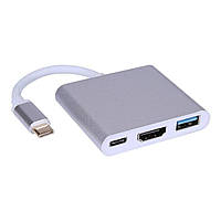 Переходник RIAS USB Type-C - HDMI USB 3.0 USB Type-C 3в1 Silver (3_01072) BK, код: 7815779